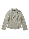 Allegra K ブレザー ジャケット 長袖 プリント ノッチドラペル 前開き オープンフロント ショート丈 レディース グレー チェック柄 L