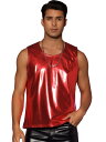 Lars Amadeus トップス ベスト ノースリーブ メタリック ラウンドネック 光沢のある パーティー スポーツ ライブ メンズ レッド 2XL