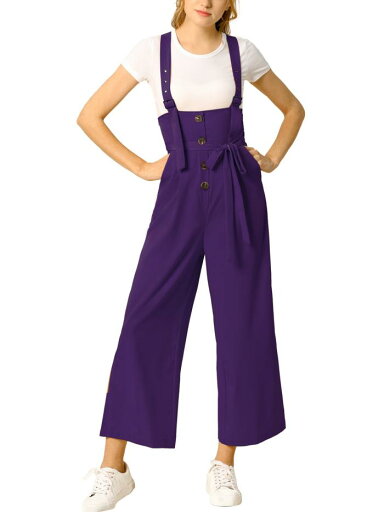 Allegra K サロペットパンツ ハイウエスト オーバーオール 前ボタン ワイドパンツ レディース ダークパープル M Allegra K サロペットパンツ ハイウエスト オーバーオール 前ボタン ワイドパンツ レディース ダークパープル M