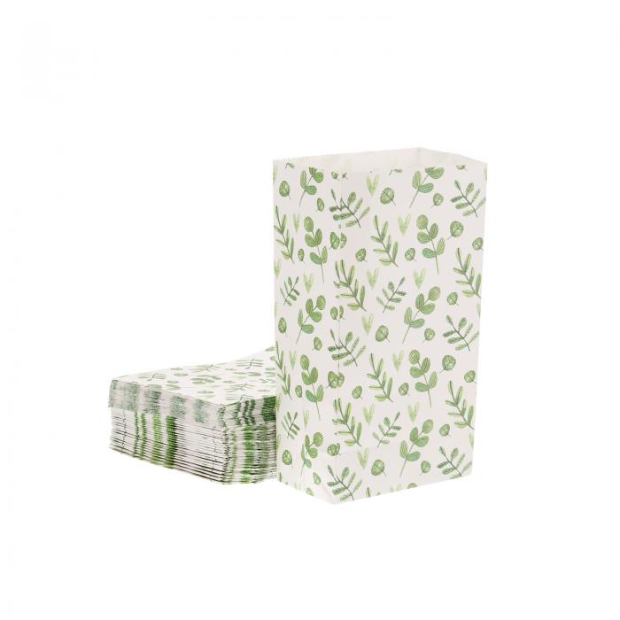 PATIKIL 9.5x5.5x18 cm ペーパーギフトバッグ 50個 グリーンリーフ 収納袋 パーティー記念品用