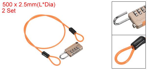 PATIKIL セキュリティワイヤー 4桁 組み合わせロック 2セット 0.5m コーティングされた安全ワイヤーロープダブルループ南京錠 屋外旅行用ラゲッジ イエロー