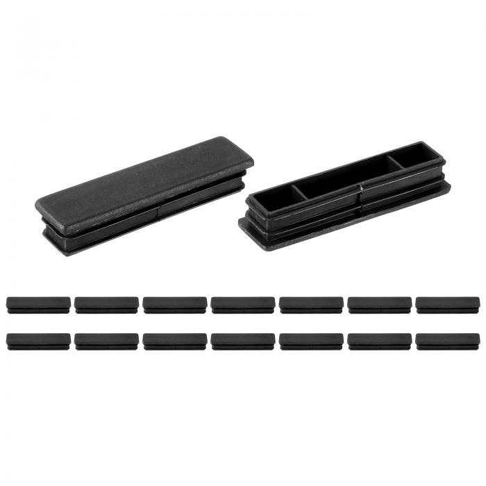 16個の長方形のチューブエンドキャップ3 1/8 x 25/32インチプラスチックホールプラグメタルチューブポストチェアレッグテーブル本棚家具用、黒