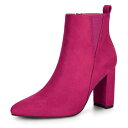 Allegra K アンクルブーツ ポインテッドトゥ ジッパー ブロックヒール レディース ホットピンク 24.5 cm