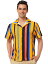 Lars Amadeus メンズサマーストライプシャツ半袖ボタンダウンビーチカラーブロック縦縞シャツ オレンジブラックブルー S
