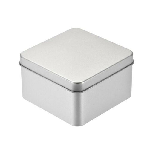 金属のブリキのボックス 90 x 90 x 55mm 長方形 空のブリキ保存容器 ふた付き シルバートーン 金属のブリキのボックス 90 x 90 x 55mm 長方形 空のブリキ保存容器 ふた付き シルバートーン