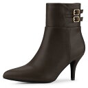 Allegra K アンクルブーツ ピンヒール バックル装飾 ポインテッドトゥ レディース コーヒー色 25.0 cm