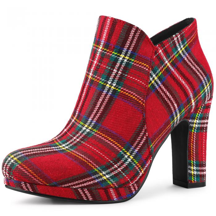 Allegra K アンクルブーツ ラウンドトゥ チャンキーヒール ハイヒール レディース レッド 24.0 cm