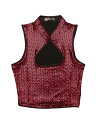 Allegra K タンクトップ クロップ ノースリーブ カットアウトフロント スリムフィット スパンコール レディース レッド L