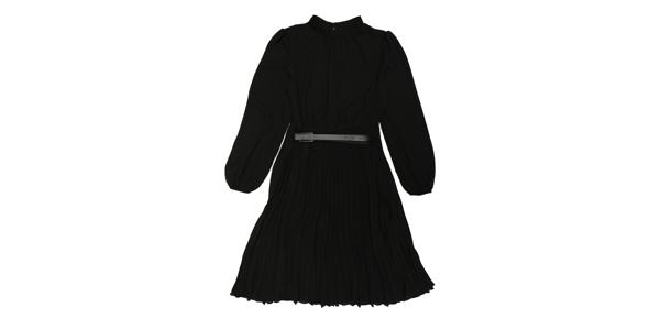 Allegra K シャツドレス ミディワンピース ワーク 長袖プリーツ レディース ブラック S