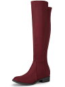Perphy ラウンドトゥ サイドジップ チャンキーヒール ニーハイブーツ レディース ブルゴーニュ 25.0cm
