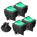 ミニカーロッカースイッチ 4P DPSTスナップインプ ラスチック グリーンランプ付き AC 250V 16A ULリスト 4個入り