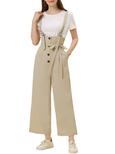 Allegra K サロペットパンツ ハイウエスト オーバーオール 前ボタン ワイドパンツ レディース アプリコット M Allegra K サロペットパンツ ハイウエスト オーバーオール 前ボタン ワイドパンツ レディース アプリコット M