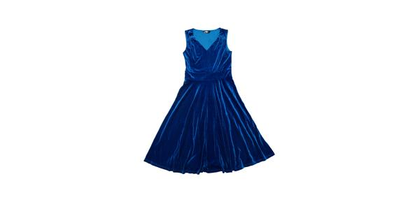 Allegra K レディース ノースリーブベルベットドレス プリーツ ハイウエスト Vネック Aラインミディドレス ロイヤルブルー S