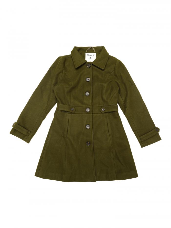 Allegra K ロング アウトウェア 冬 コート ポケット付きジャケット シングルブレスト レディース アーミーグリーン XL