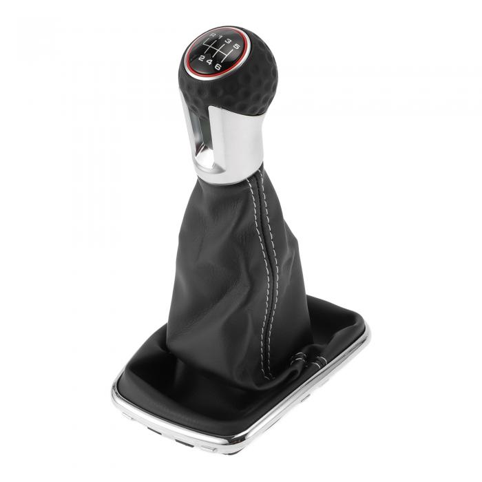 TUCKBOLD VWに対応ジェッタ用6速マニュアルギアシフトノブカバー付き | フロントオートモーティブギアボックススティックシフトレバーノブ ブラックホワイトプラスチックフェイクレザー 1個(2)