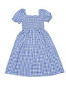 Allegra K チェック柄 ドレス 半袖 可愛い パフスリーブ スクエアネック ワンピース スモックドレス カジュアル レディース ブルー L