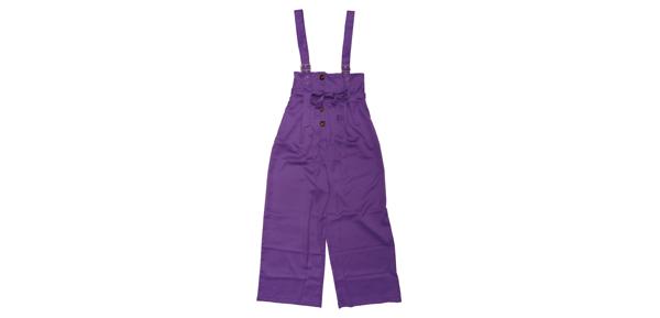 Allegra K サロペットパンツ ハイウエスト オーバーオール 前ボタン ワイドパンツ レディース パープル M