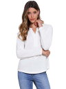 Allegra K レディース 長袖シャツ ブラウス カジュアル 2025 ファッション Vネック ニット シンプルスタイルTシャツ 白い S(4)