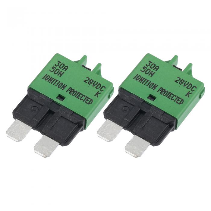 A ABSOPRO 車両用マリンメタルグリ ーン30A 28V手動リ セット可能なブレードスタイルヒューズ 2個セット