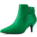 Allegra K 女性のポインティトゥ ジッパー バックル装飾キトゥン ヒール アンクル ブーツ 緑 23.5cm(4)