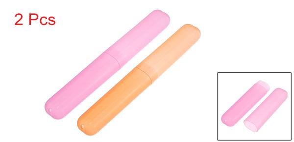 VOCOSTE 歯ブラシケース 旅行用 歯ブラシカップ 歯磨きコップ 軽量 大容量 出張用 旅行小物 携帯便利 19x2.7cm 2個 桜色 橙色