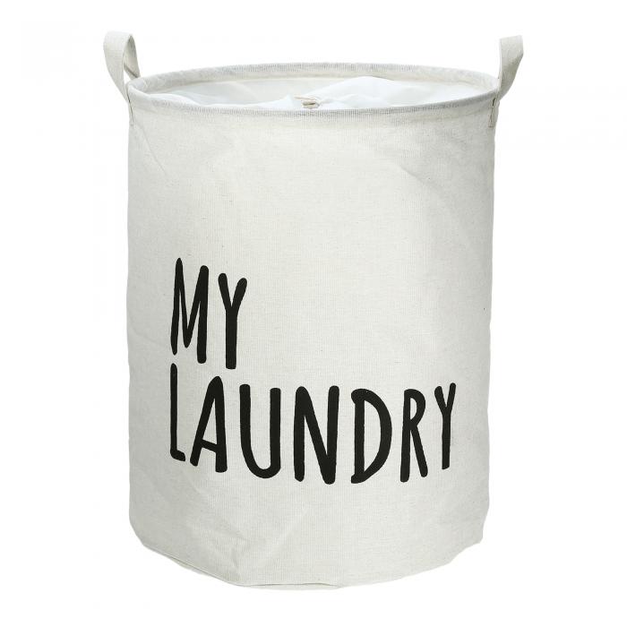 VOCOSTE 洗濯カゴ 洗濯物収納 ランドリー収納 折りたためる 引き締め式 取っ手付き 寝室 バスルーム用 綿麻生地 白 35x45cm 容量43L