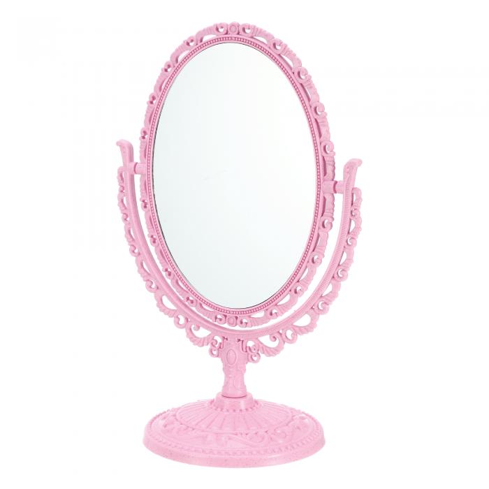 VOCOSTE 化粧鏡 卓上ミラー 化粧台立鏡 両面鏡 楕円形 アンティーク ミラー 360度回転 ピンク