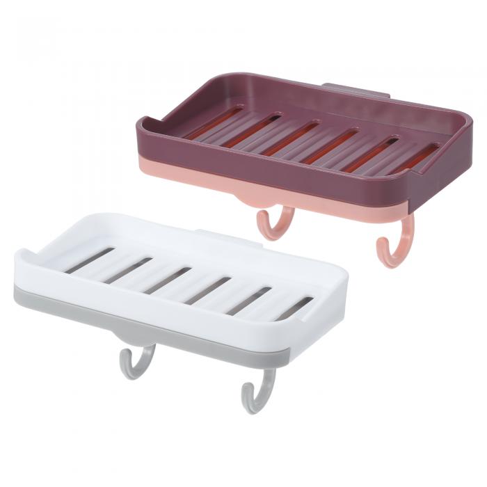 VOCOSTE ソープディッシュ 石鹸ホルダー 石鹸置き 石鹸置きケース 水切り 壁掛け バス用品 浴室用 強力粘着 2個 白 紫