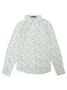 Allegra K 花柄シャツ ブラウス 長袖 おしゃれ ボタンダウン 通勤 オフィス カジュアル レディース ホワイト ブルー花 S