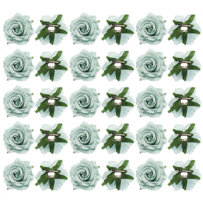 バラの花のヘアクリップ 花のヘアピン 花のブローチ 女性用 ヘアアクセサリー 10 cm ミン ト緑 30個