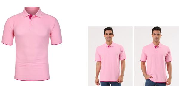 ソウテン Lars Amadeus ポロシャツ ゴルフシャツ 半袖 サマー コントラストカラー レギュラーフィット メンズ ピンク M