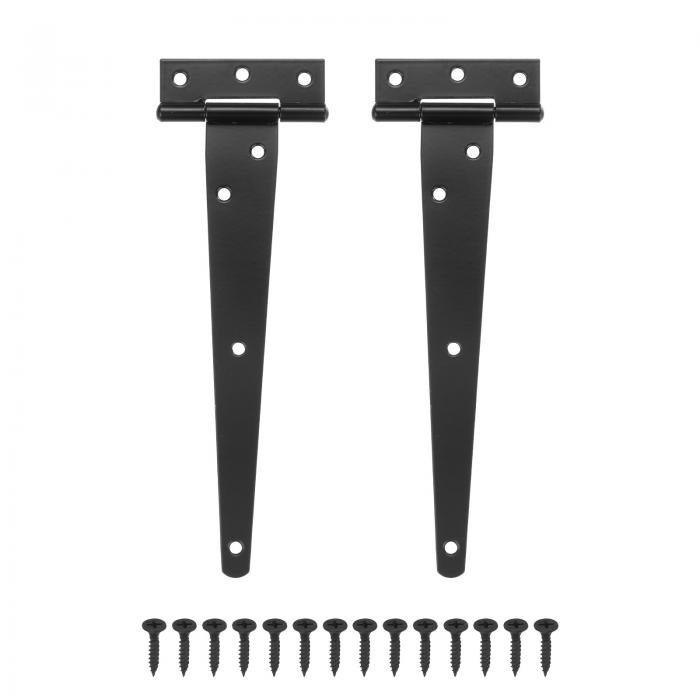 M METERXITY 2個入りのアイアンTストラップシェッドドアヒンジ 8 "のバーンドアゲートヒンジ 木製フェンス/ヤード/納屋ドア用のヒンジ付きのティーヒンジワライトハードウェア[ブ ラ ック]