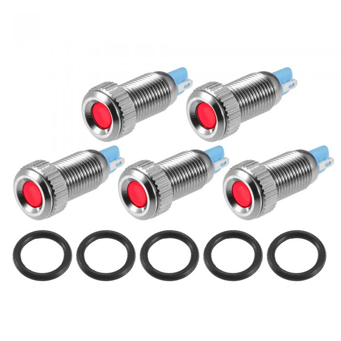 X AUTOHAUX 5個LEDインジケーターライト 8mm 12V-24V シェル防水パイロットダッシュシグナルランプ 車..