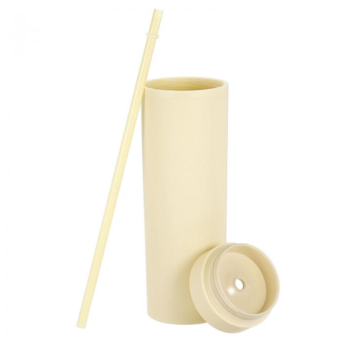 二重壁タンブ ラー ストローと蓋付き 16 OZ アクリル ストレートバルク 断熱 再利用可能 透明 コールドカップアイスコーヒーカップ パーティー 誕生日 日常用 クリームカラー