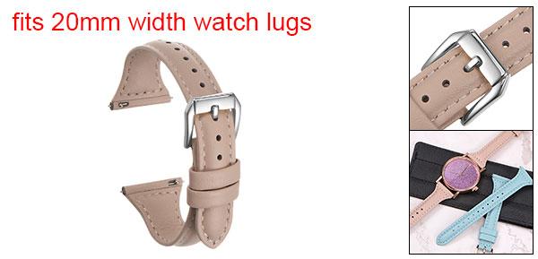 本革時計バンド 20 mm クイックリリース エレガント スリム 薄いトップグレイン 交換用リストバンドストラップ 時計とスマートウォッチ用 ピンク シルバートーン