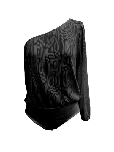 Allegra K レディース ワンショルダーボディスーツ 長袖 カジュアル リブボディスーツ ブラック XL Allegra K レディース ワンショルダーボディスーツ 長袖 カジュアル リブボディスーツ ブラック XL