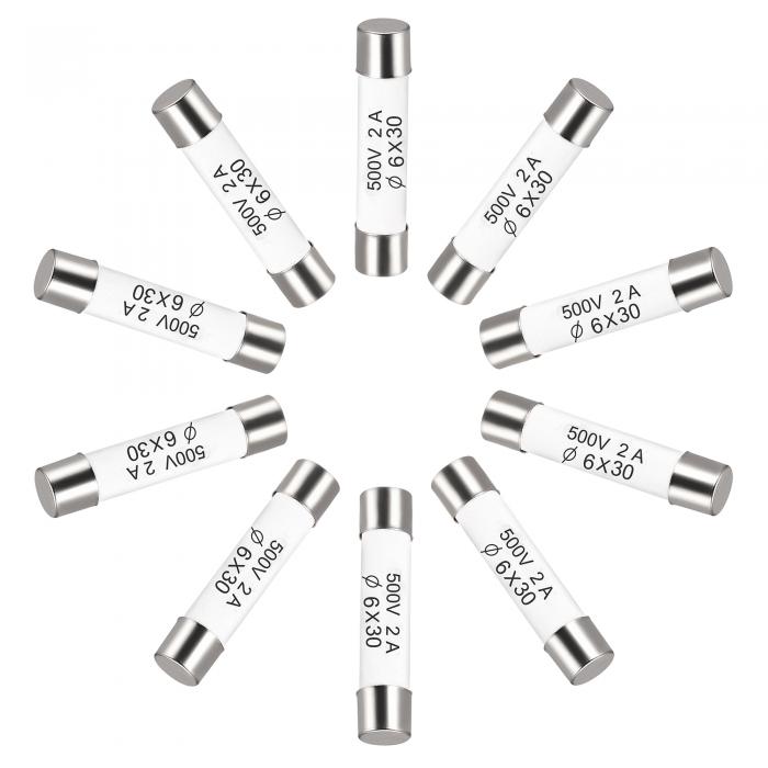 セラミックカートリッジヒューズ 2A 500V 6x30mm セラミックヒューズの高速ブロー交換 アンプ省エネランプバラスト用 10個