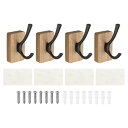 木製壁掛け用自己粘着フック4個セット タオル掛けブ ラケット ヘビーデューティーフック 寝室 キッチン バスルーム コート ローブ用 黒(角型)