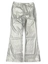 Allegra K ロングパンツ ハイウエスト ポケット付き ベルボトム フレアパンツ PU フェイクレザー レディース シルバー XL