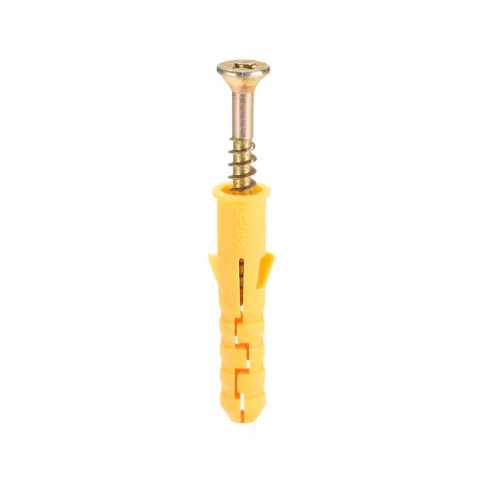 プラスチック製拡張パイプ 10mm x 50mm 柱コンクリートアンカー壁プラグフレーム固定チューブ ネジ付き イェロー 15個