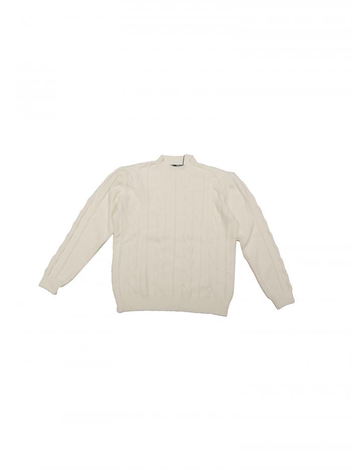 Allegra K レディース 長袖 プルオーバー トップス ケーブルニット クルーネック セーター ホワイト L