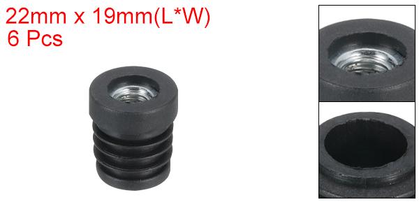 M8スレッド 19mm/0.75" OD丸管用 6個入り挿入部品 丸い黒いプラスチックプラグキャスター挿入部品 椅子 エンドキャップ家具脚プラグ [2]