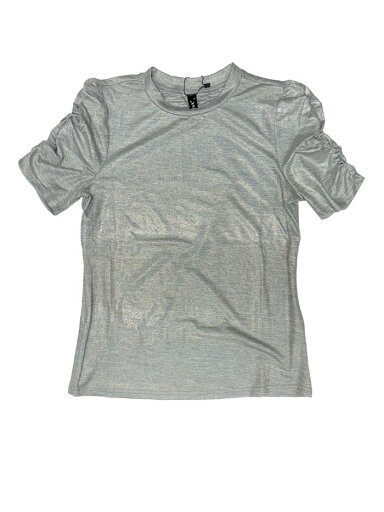 Allegra K Tシャツ ストレッチトップス カットソー ラウンドネック グリッター パフスリーブ カジュアル レディース シルバー XS Allegra K Tシャツ ストレッチトップス カットソー ラウンドネック グリッター パフスリーブ カジュアル レディース シルバー XS