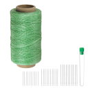 縫製用糸 ウォックス加工 ポリエステル糸 284ヤード 260m 150D 耐摩耗 刺繍用コード 強度糸 綿糸 30本 針付き キルティング レザー用 ライト緑