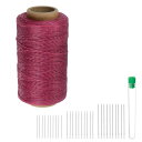 縫製用糸 ウォックスポリエステル糸 284ヤード(260m) 150D 耐摩耗刺繍コード 強度 ある糸 綿糸 30本 針付き キルティング レザー用 レッドバイ...