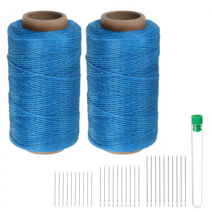 2個セット 縫製用糸 284ヤード（260m） 150D ワックス加工ポリエステル糸 耐摩耗性 刺繍用コード 強度糸 綿糸 30本 針付き キルティング レザー用 ダークブルー