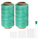 2個セット 縫製用糸 284ヤード(260m) 150D ワックス加工ポリエステル糸 耐摩耗性 刺繍用コード 強度糸 綿糸 30本 針付き キルティング レザー...
