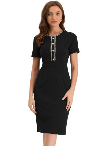 Allegra K ワンピース ボディコン ドレス ワーク ビジネス 半袖 ラウンドネック カラーブロック レディース ブラック XL Allegra K ワンピース ボディコン ドレス ワーク ビジネス 半袖 ラウンドネック カラーブロック レディース ブラック XL