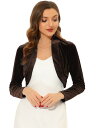 Allegra K クロップド ボレロ カーディガン ドレス 長袖 シュラグ ベルベット オープンフロント レディース ダークブラウン XS