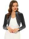 Allegra K クロップド ボレロ カーディガン ドレス 長袖 シュラグ ベルベット オープンフロント レディース ダークグレー XS